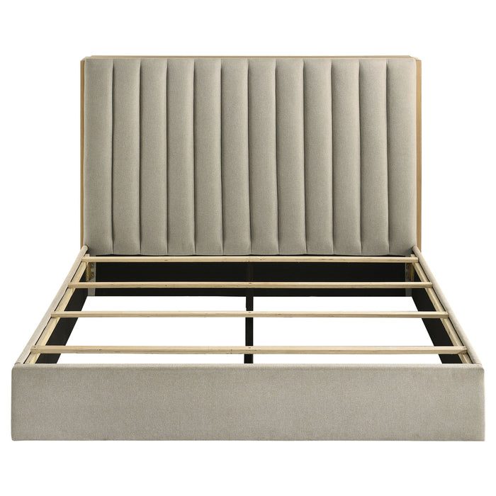 Merritt - Queen Bookcase Storage Bed With Tufted Headboard - Light Oak / Light Tan Furniture Max