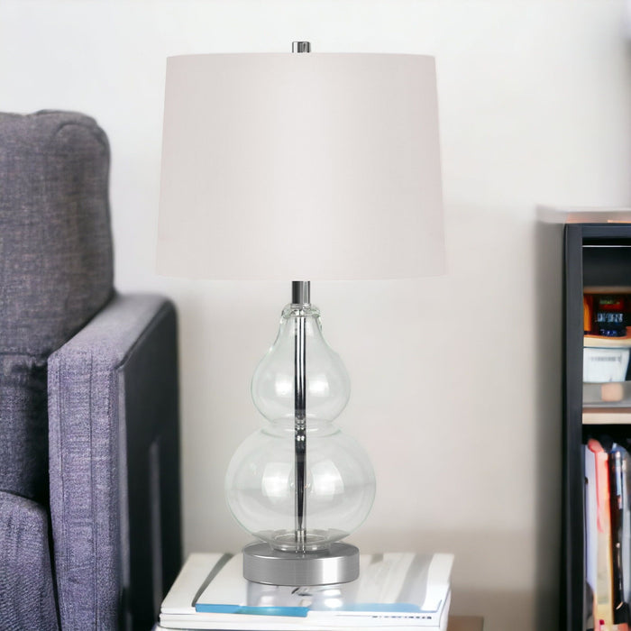 Glass Gourd Table Lamp With Drum Shade - Clear White