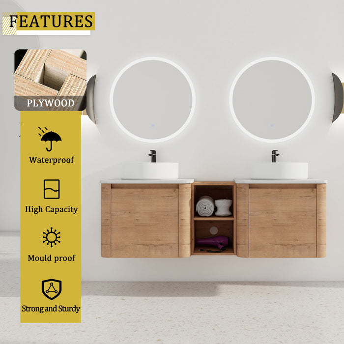 Wall Mounted Bathroom Vanity With Art Sink, 1 Storage Shelf, Soft Close Door Home Essentials