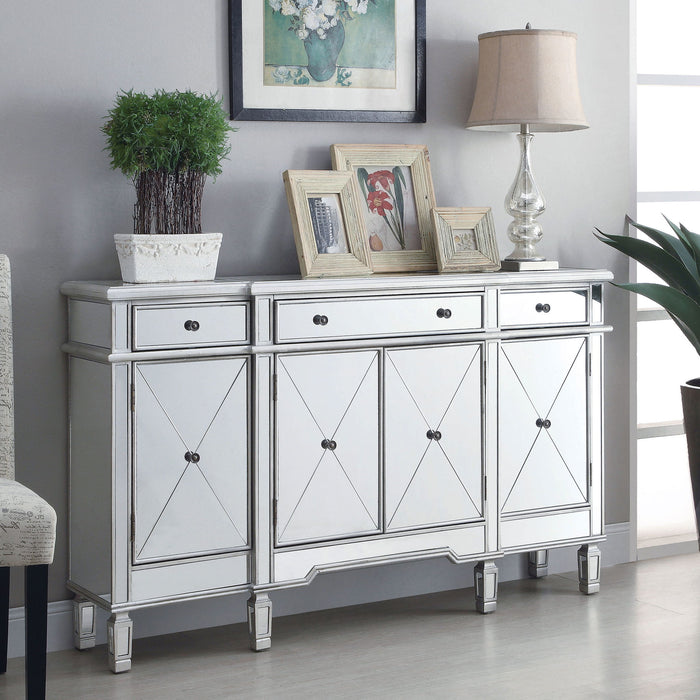 Battista - Mirrored 3 Drawer Wine Cabinet - Silver Furniture Max