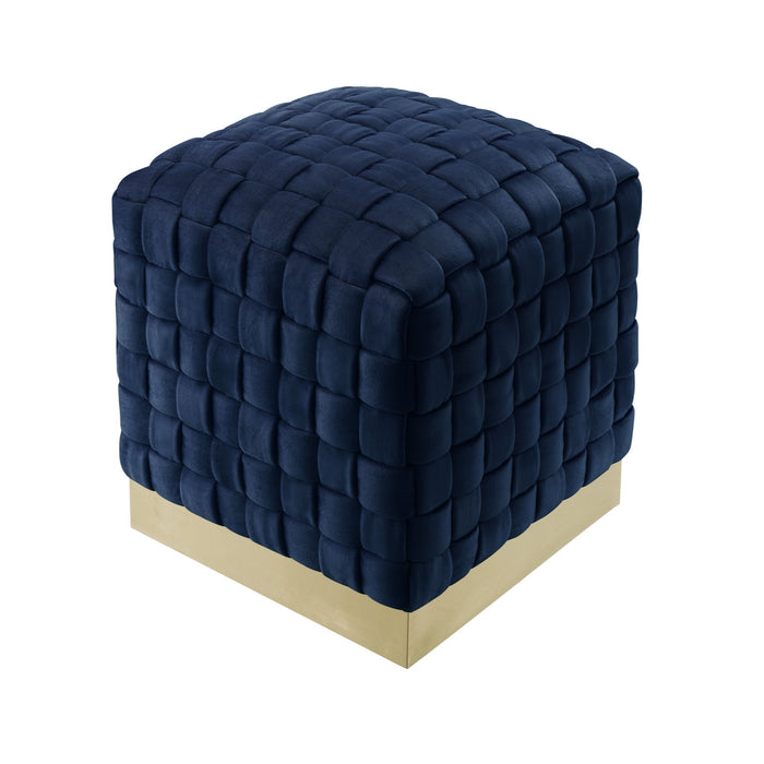 Velvet Ottoman - Navy Blue / Gold