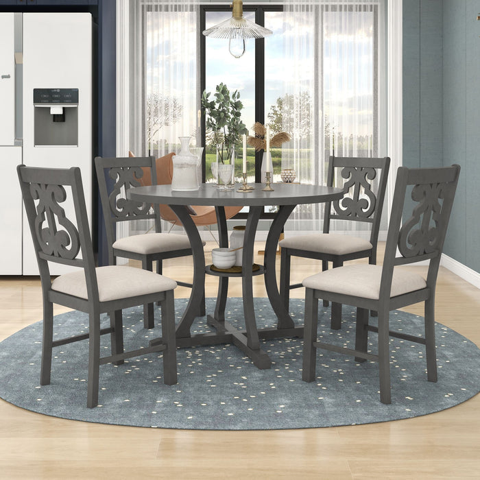 5 Piece Round Dining Table And Chair Set With Unique Legs And Hollow Chair Back Hearth and Haven