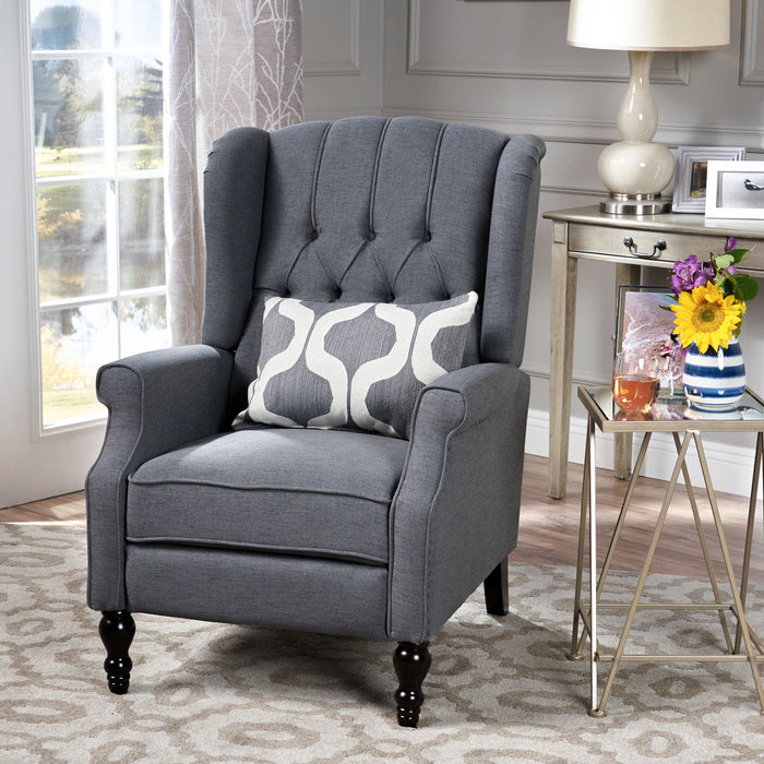 Armchair Recliner With Pushback Mechanism And Wingback Design Noble House