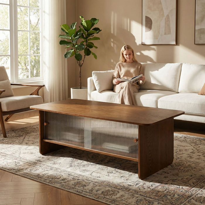 Rectangular Coffee Table With Sliding Door Storage Center Home Essentials