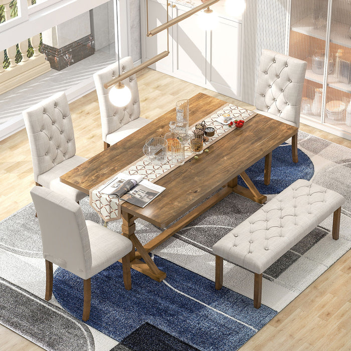 6 Piece Dining Table Set With Rectangular Wood Table, 4 Upholstered Chairs, Bench Hearth and Haven