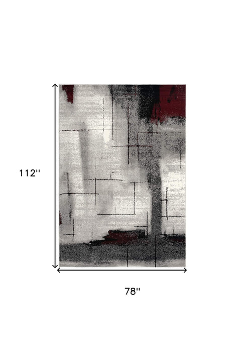 7' x 9' Abstract Area Rug - Gray And Burgundy