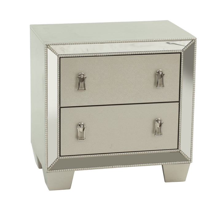 Nightstand With 2 Drawers And Mirror Accent - Silver Home Essentials
