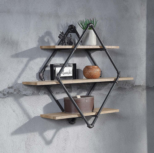 Brantley - 31" Wall Rack With 3 Shelves - Oak & Sandy Black ACME