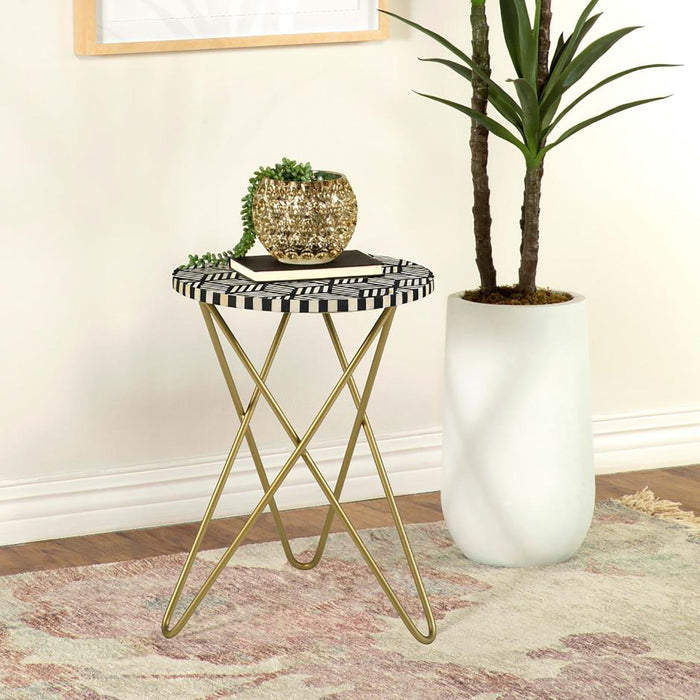 Top Accent Table With Mosaic Design, Circular Tabletop - Gold