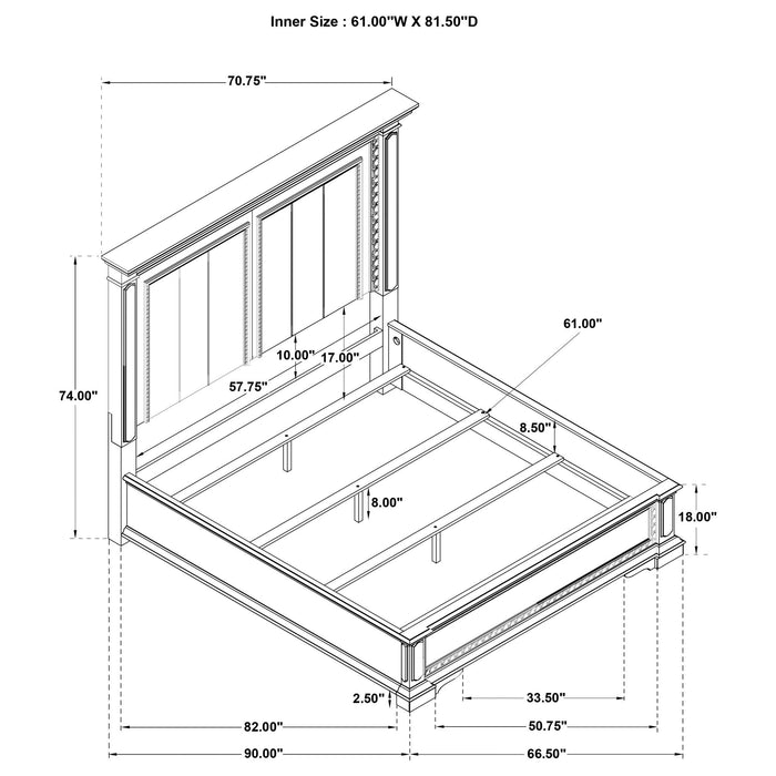 Bedroom Set With LED Lighting And Carved Moldings Furniture Max