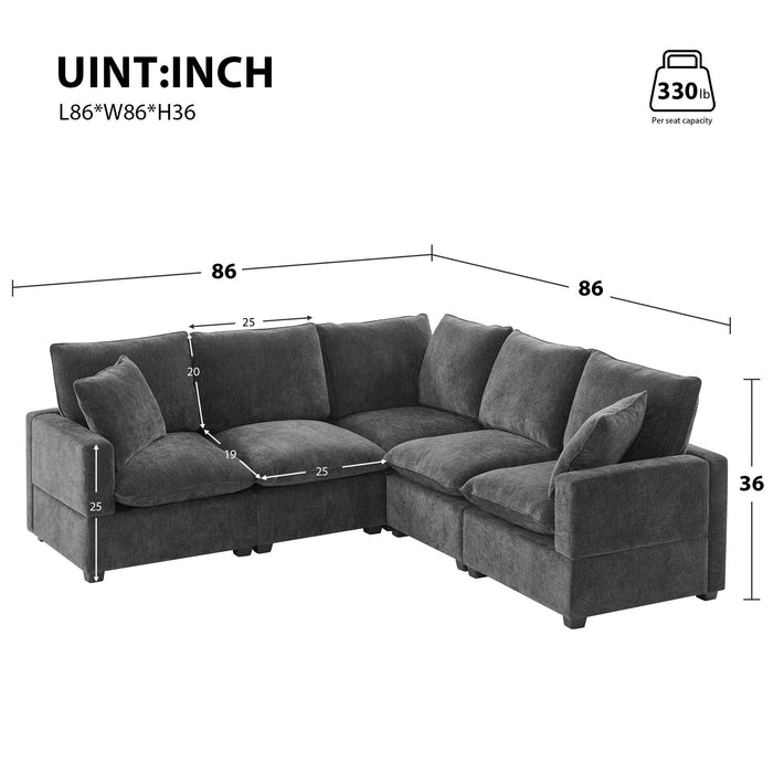 Modern L Shape Modular Sofa, 5 Seat Chenille Sectional Couch Set With 2 Pillows Included, Freely Combinable Indoor Funiture For Living Room, Apartment, Office