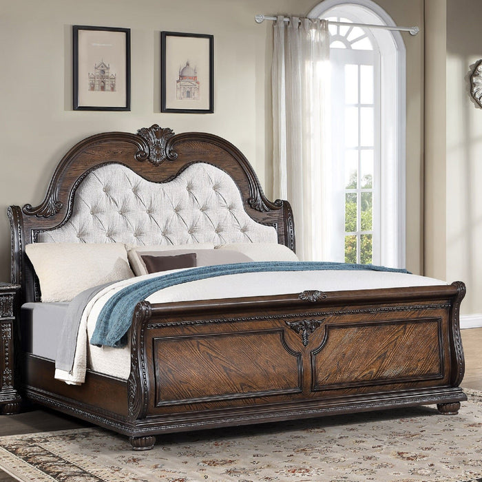 Traditional Style Button Tufted Headboard Sleigh Bed