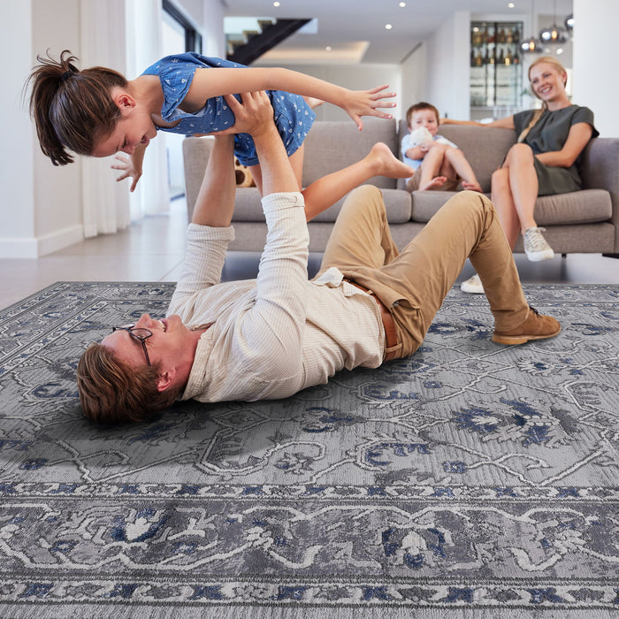 5' x 7' Oriental Non-Shedding Living Room Bedroom Dining Home Office Stylish And Stain Resistant Area Rug - Gray / Blue