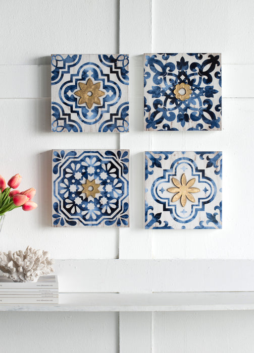 Abstract Wall Decor Accents (Set of 4) - Blue / White / Gold