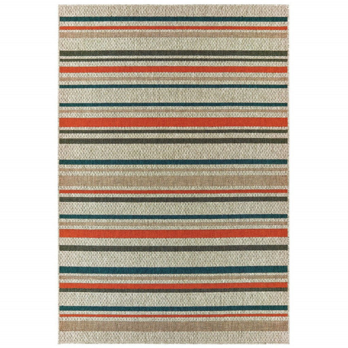 8' X 10' Striped Outdoor / Indoor Area Rug - Blue / Gray