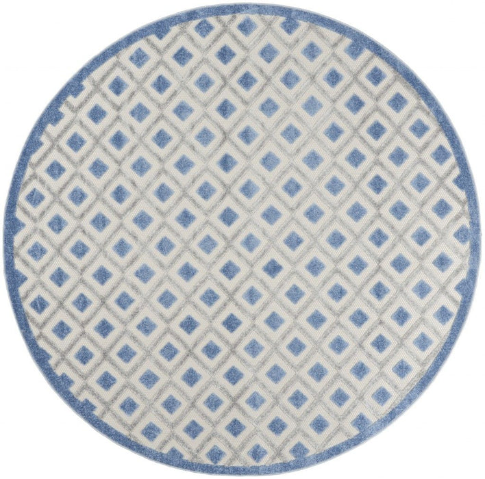 8' Round Round Geometric Indoor / Outdoor Area Rug - Blue / Gray