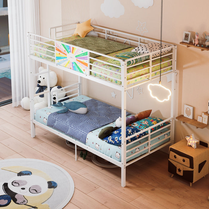 Bunk Bed, Convertible To 2 Separate Twin Size Beds & Full Length Guardrail & Ladder, No Box Spring Needed - White Home Essentials