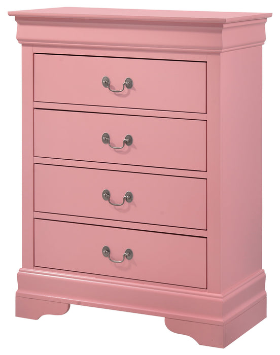 Glory Furniture Louis Phillipe 4 Drawer Chest, Pink