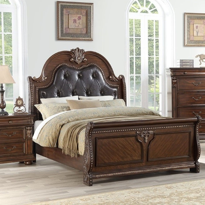 Bed & Carved Padded And Button Tufted Headboard Home Essentials