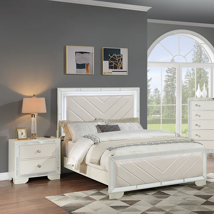 3 Piece Bedroom Contemporary Set, Bed With LED Lights And 2 Nightstands Home Essentials