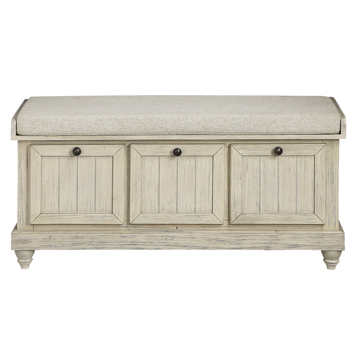 1 Piece Durable Storage Bench White Finish Foam Cushioned Seat Beige Upholstery Flip - Top Seat Solid Wood Home Furniture