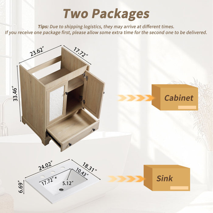 Bathroom Vanity With Basin, 1 Drawer Free Standing Storage - Brown Home Essentials