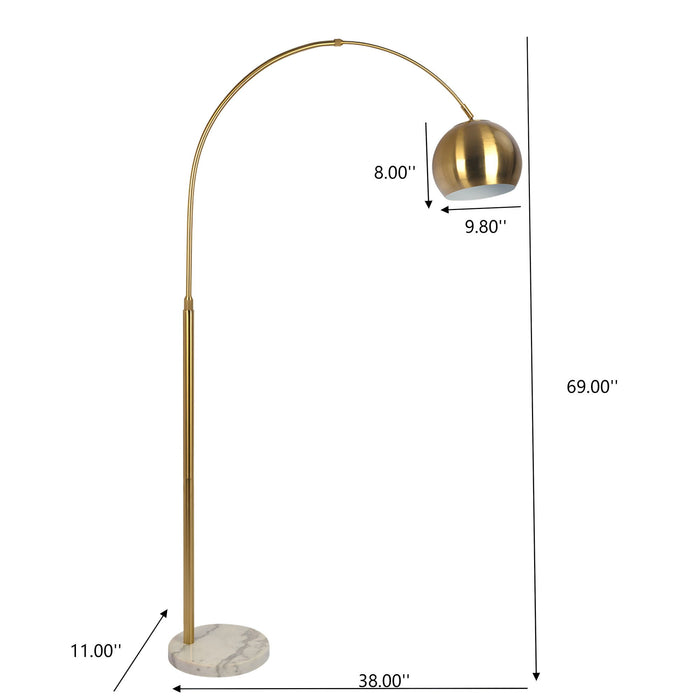 Oasis - Long Arm Gold Adjustable Floor Lamp With Round Marble Base - Gold / White Marble Ashcroft Furniture