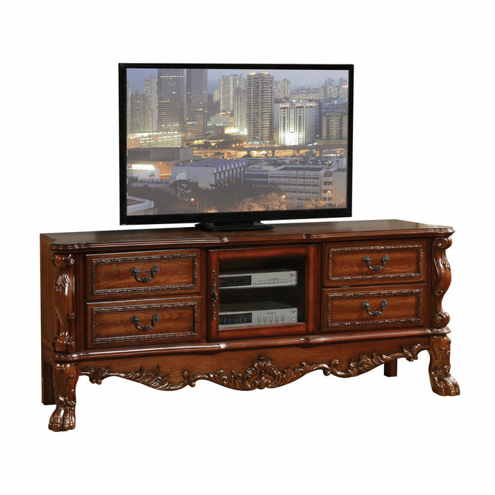 Wood Poly Resin Glass TV Console - Cherry Oak