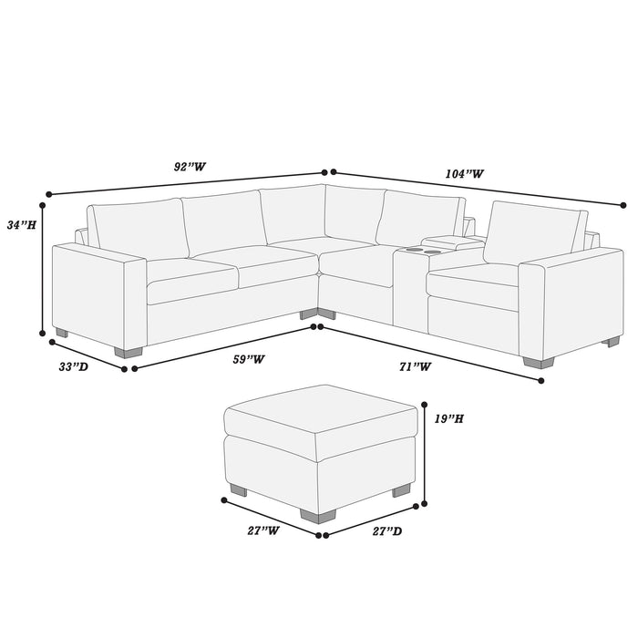 Contemporary L-Shaped Sectional Set With USB Console & Ottoman Home Essentials