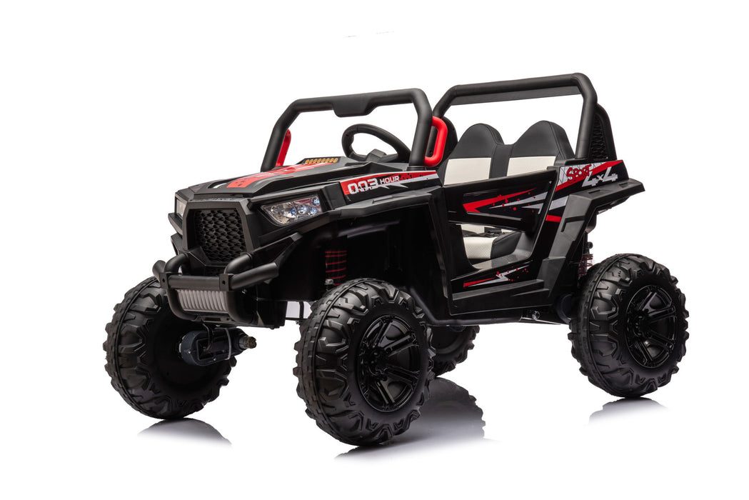 12V7A*2 30W*4 Four-Wheel Drive Seat One Button Start, Forward And Backward, High And Low Speed, Music, Front Light, Power Display, Two Doors Can Open, 2.4G R / C, Seat Belt Four Wheel Absorber