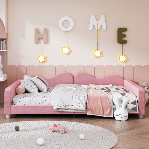 Upholstered Daybed, Sherpa Fabric Sofabed With Cloud-Shaped Backrest Hearth and Haven