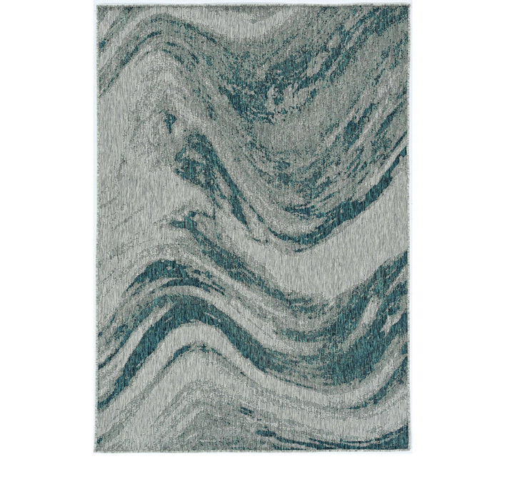 3' X 4' Machine Woven UV Treated Abstract Waves Indoor / Outdoor Accent Rug - Gray Teal