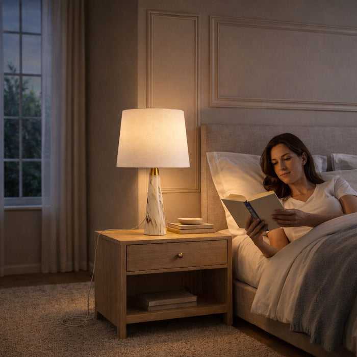 Enclave - Hydro Table Lamp With On / Off Switch Base Shade - Gold / White / White Marble Ashcroft Furniture