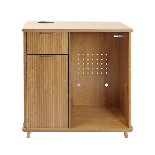Fluted Coffee Bar Cabinet With Mini Fridge Space & Charging Station Home Essentials