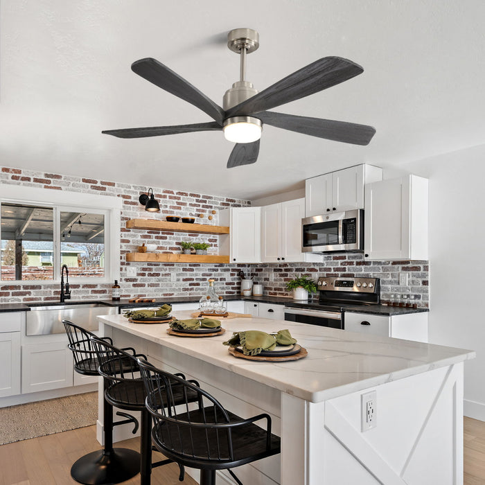 52" Ceiling Fan With Dimmable LED Light, 5 Blades, Reversible DC Motor - Nickel Daily Nest