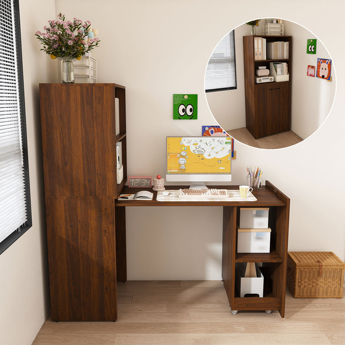 Stretchable Office Desk With Storage Shelves And Mobile Wheels Home Essentials