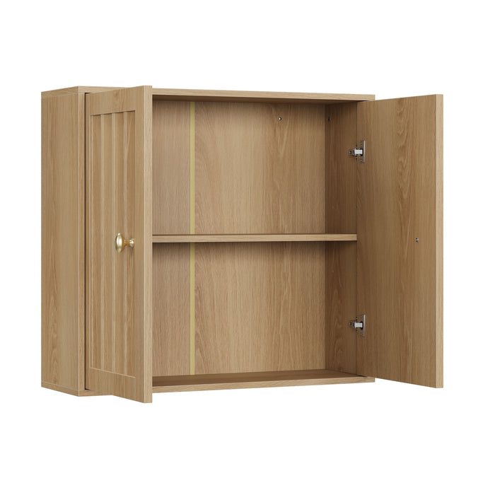 Wall Mounted Bathroom Cabinet With Double Doors And Vertical Grooved Design For Bathrooms - Oak Home Essentials