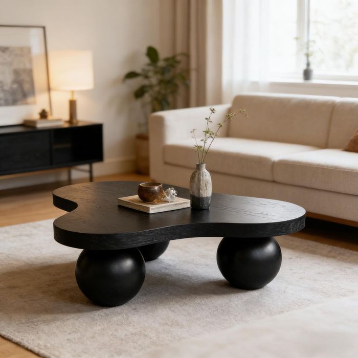 Cloud Shaped Coffee Table & 3 Ball Legs For Living Room - Black Home Essentials