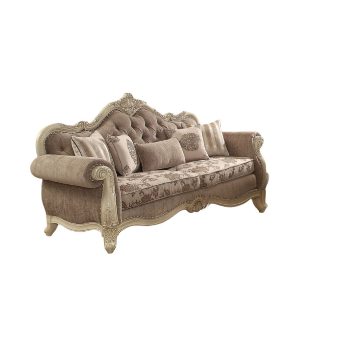 Velvet Floral Sofa And Toss Pillows With Beige Legs - Gray