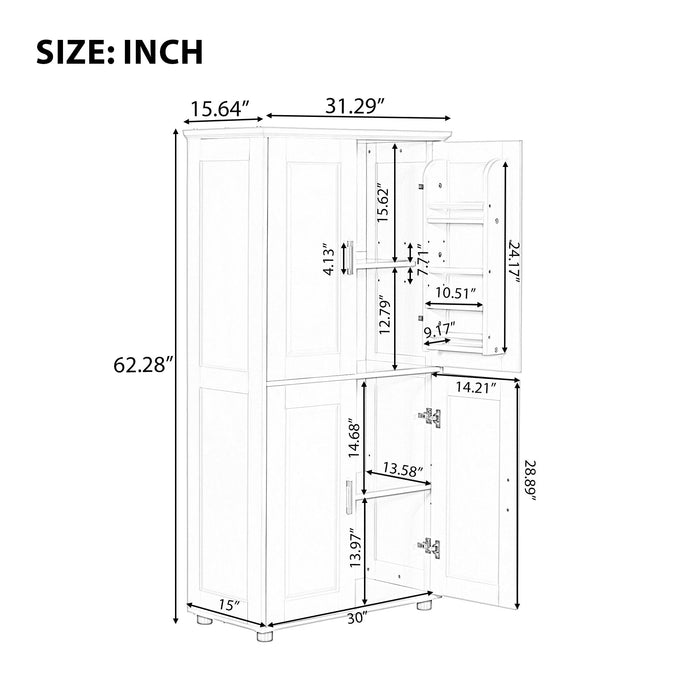 Tall And Wide Bathroom Floor Storage Cabinet With 4 Doors, Adjustable Shelves - White Hearth and Haven