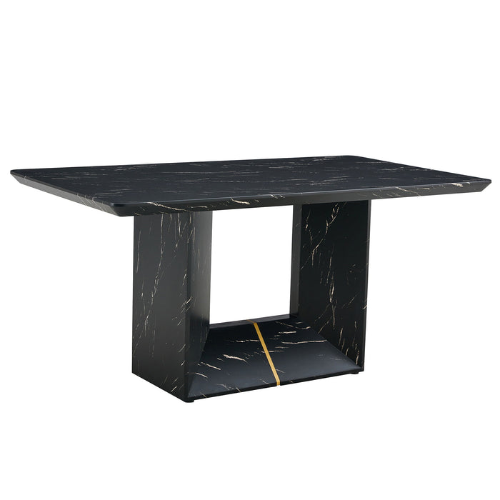 Modern Dining Table With Marbled Design For Luxurious Elegance - Black Home Essentials