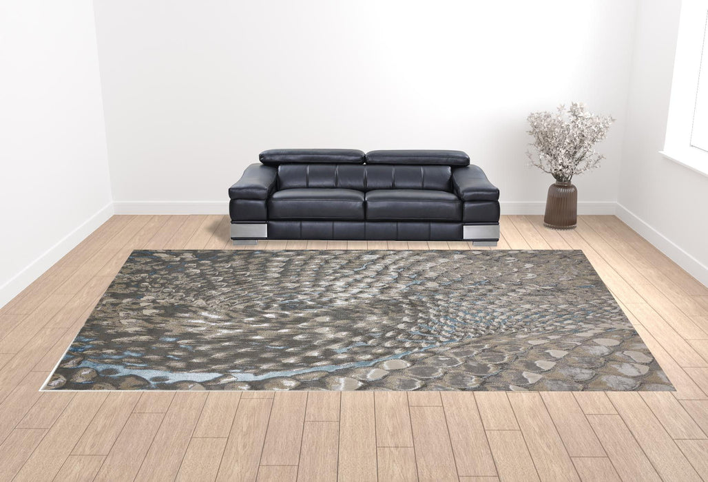 Geometric Area Rug - Blue Silver And Gray - 12' X 18'