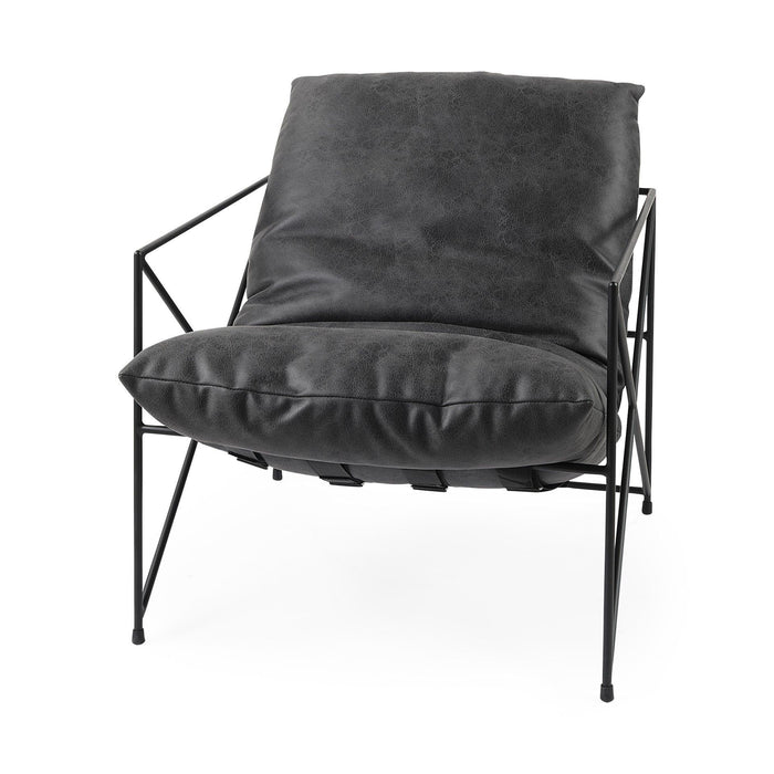 Faux Leather Contemporary Metal Chair - Black