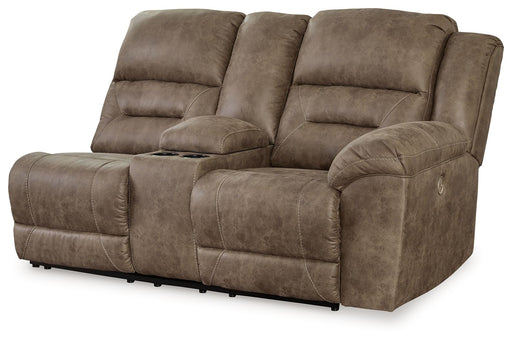 Ravenel - Raf Dbl Reclining Power Loveseat With Console - Faux Leather - Fossil Signature Design by Ashley®