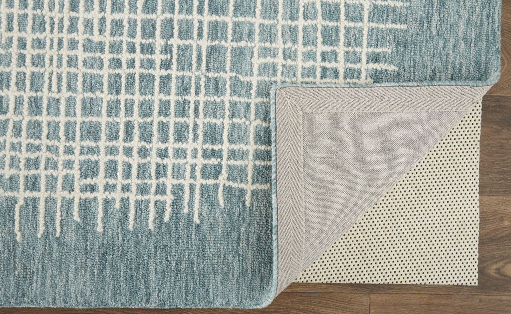 Wool Plaid Tufted Wool Handmade Area Rug - Blue Green And Ivory - 12' X 15'