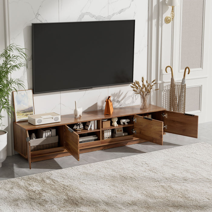 TV Stand, Entertainment Center & Fluted Door & Cable Management, Soft Closing Hinges - Walnut Hearth and Haven