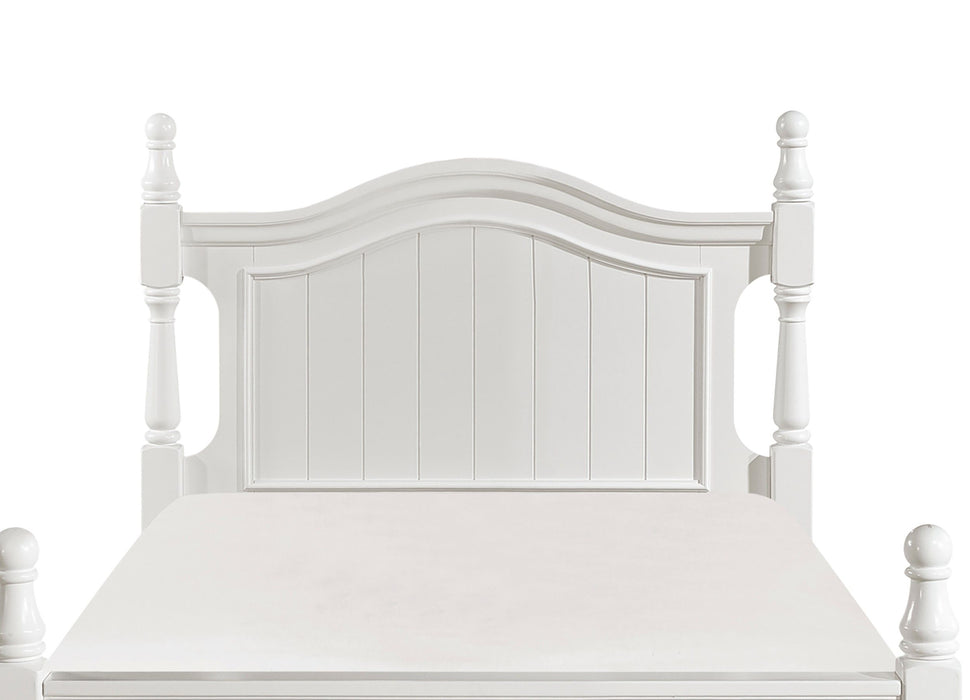 Classic White Finish 1 Piece Twin Size Poster Bed Wooden Traditional Bedroom Furniture Unique Style Headboard Footboard