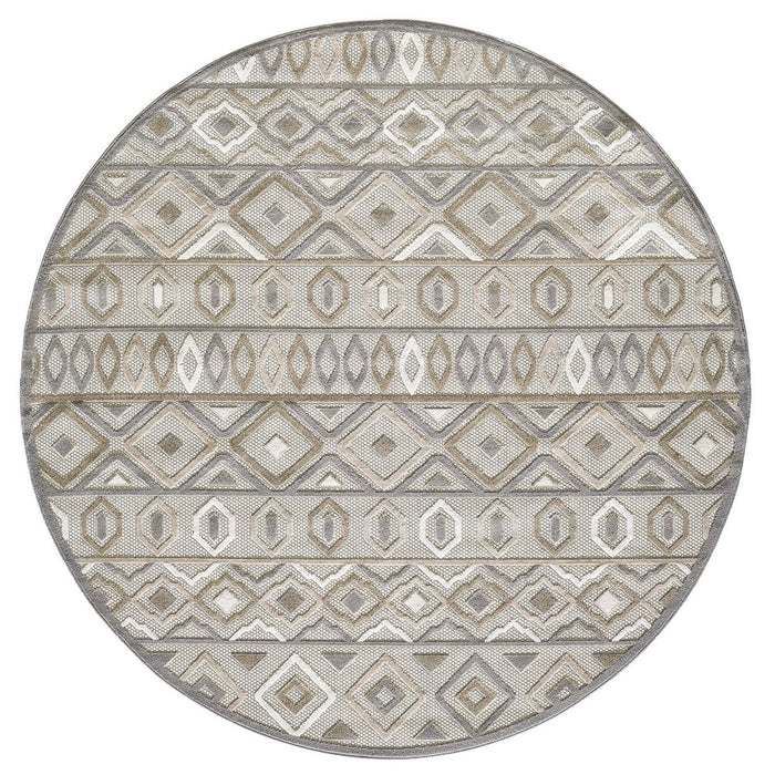 8' Round Round Southwestern Stain Resistant Indoor / Outdoor Area Rug - Gray / Ivory