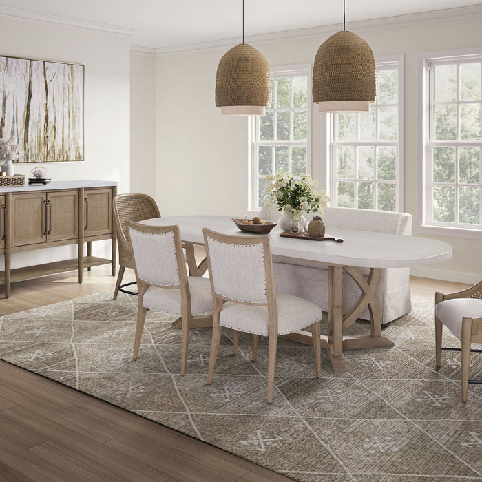 Slip Covered Settee With Casters - Beige