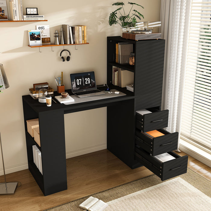 Computer Desk With 4 In 1 Socket & 3 Drawers, 4 Tier Shelves Home Essentials
